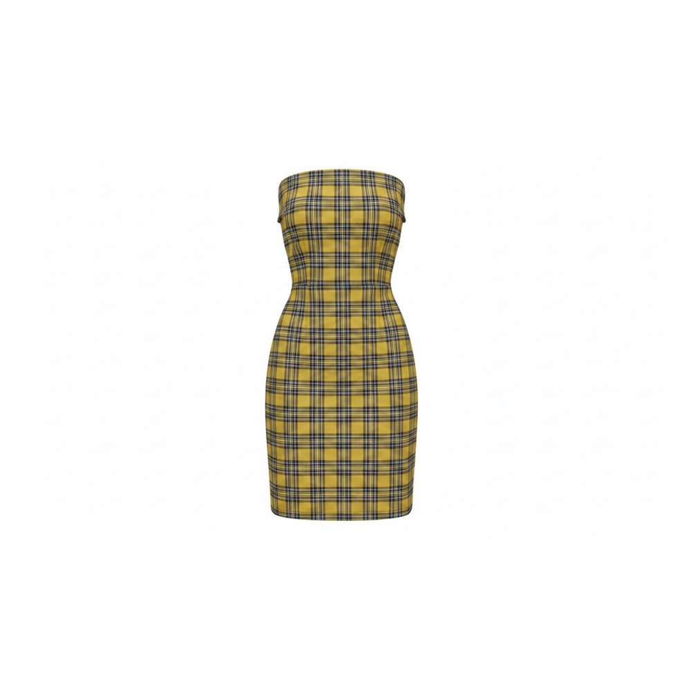 La Gypsy Tube Dress Womens XS Yellow NWT Plaid Bodycon Mini Strapless 90s Style